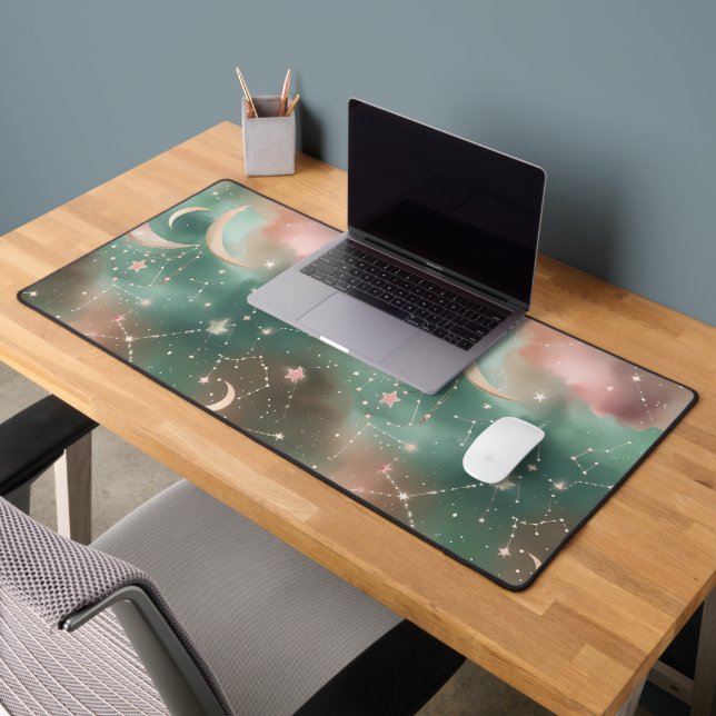 Tranquil Sage Green Blush Celestial Moon Desk Mat (Office 2)