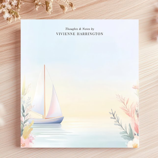 Tranquil Sailboat Watercolor Floral Personalized Notepad (Creator Uploaded)