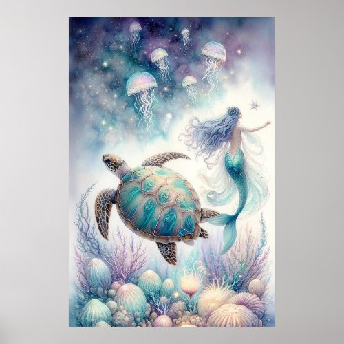 Tranquil Sea Turtle  Mermaid Wall Art