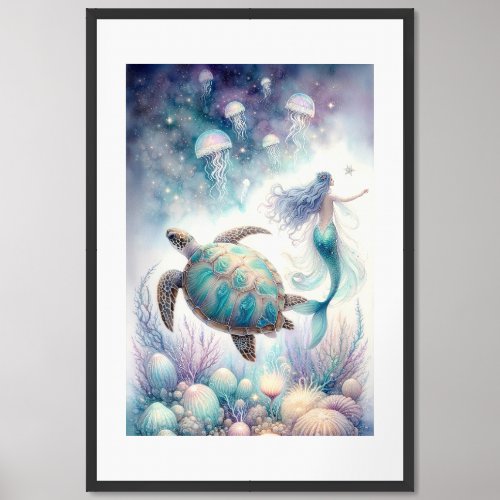 Tranquil Sea Turtle  Mermaid Wall Art