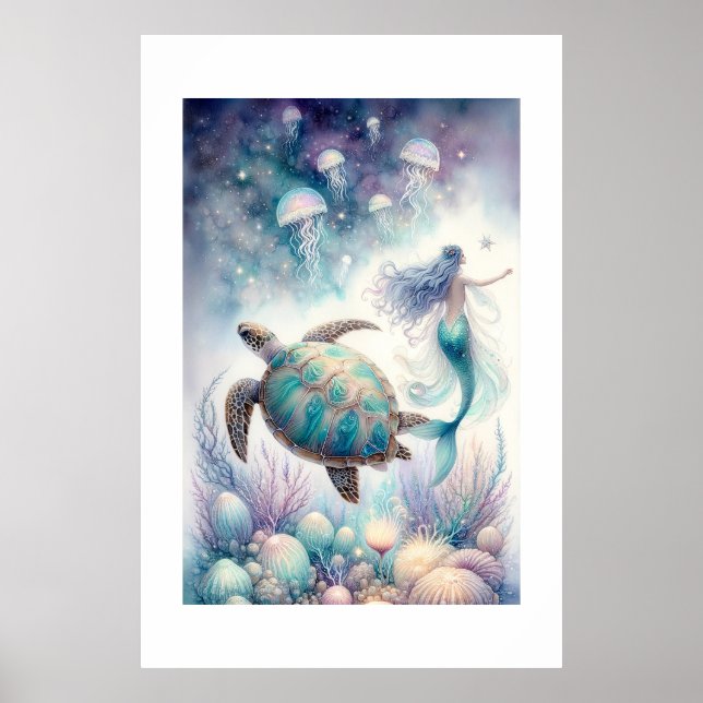 Tranquil Sea Turtle & Mermaid Wall Art (Front)