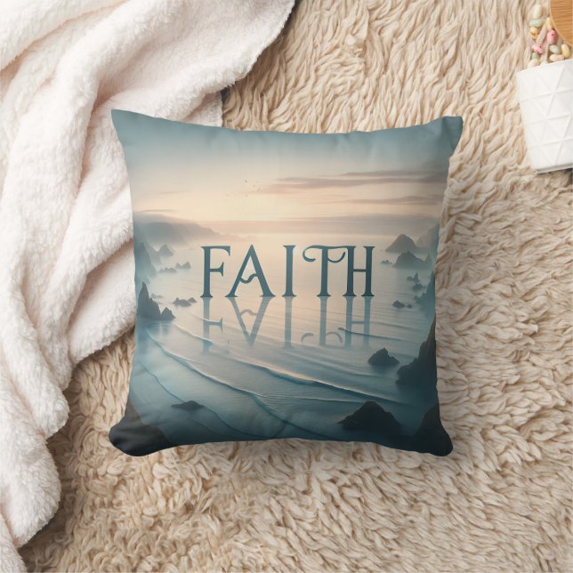 Tranquil Seascape Faith  Throw Pillow (Blanket)