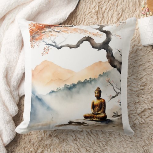 Tranquil Serenity Lord Buddha Painting Pillow Cov