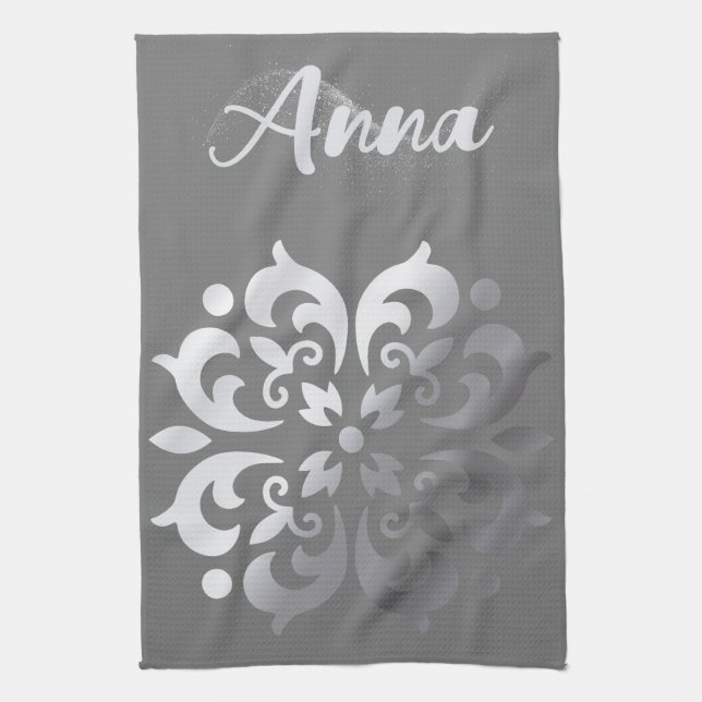 Tranquil Silver & Gray Monogram | Kitchen Towel (Vertical)
