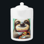 Tranquil Sloth Drinking Tea  Teapot<br><div class="desc">Sloths are calm and relaxed animals,  especially when they're drinking their favorite beverage! This tea pot is adorned with a beautiful painting of a sloth drinking from its own favorite mug.</div>