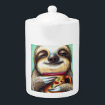 Tranquil Sloth Drinking Tea  Teapot<br><div class="desc">Sloths are calm and relaxed animals,  especially when they're drinking their favorite beverage! This tea pot is adorned with a beautiful painting of a sloth drinking from its own favorite mug.</div>