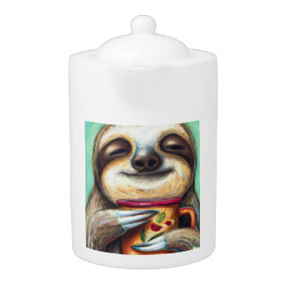 Tranquil Sloth Drinking Tea Teapot