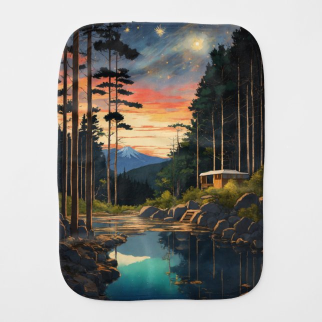 Tranquil Soak: Hot Springs Under a Starry Sky Baby Burp Cloth (Front)
