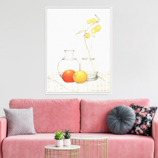 Tranquil Still Life with Blossoms and Fruit Canvas Print