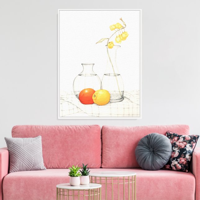 Tranquil Still Life with Blossoms and Fruit Canvas Print (Insitu(LivingRoom))