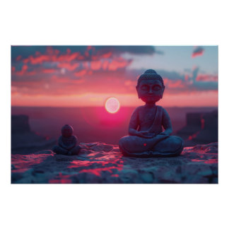 Tranquil Sunrise Meditation: Buddha Statue Poster