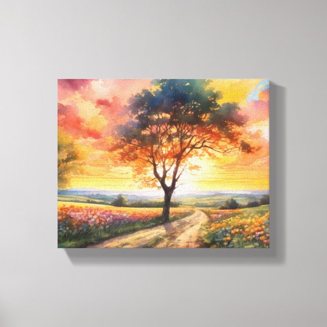 Tranquil Sunset Field Canvas Print (Front)