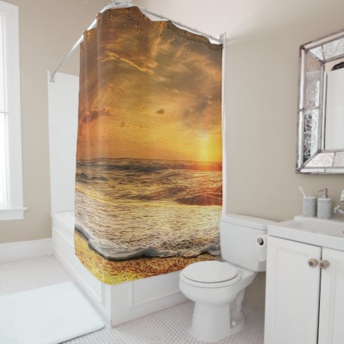 Tranquil Sunset Ocean Beach Waves Shower Curtain