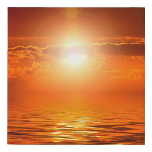 Tranquil Sunset Orange Golden Sky Over Sea Inspire Faux Canvas Print (Front)