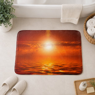 Tranquil Sunset Orange Golden Sky Over Sea Ocean Bath Mat