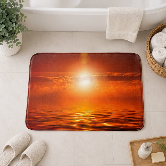 Tranquil Sunset Orange Golden Sky Over Sea Ocean Bath Mat (Tranquil Sunset Orange Golden Sky Over Sea Ocean Bath Mat)