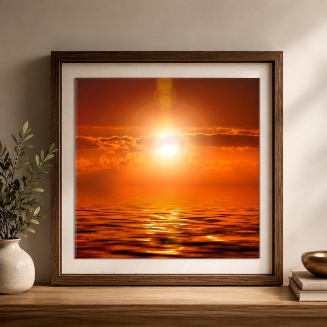 Tranquil Sunset Orange Golden Sky Over Sea Ocean Ceramic Tile (Tranquil Sunset Orange Golden Sky Over Sea Ocean Ceramic Tile)