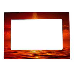 Tranquil Sunset Orange Golden Sky Over Sea Ocean Magnetic Frame