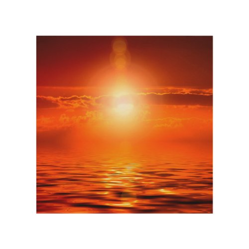 Tranquil Sunset Orange Golden Sky Over Sea Ocean Wood Wall Art