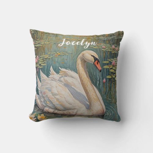 Tranquil Swan Serenade Throw Pillow
