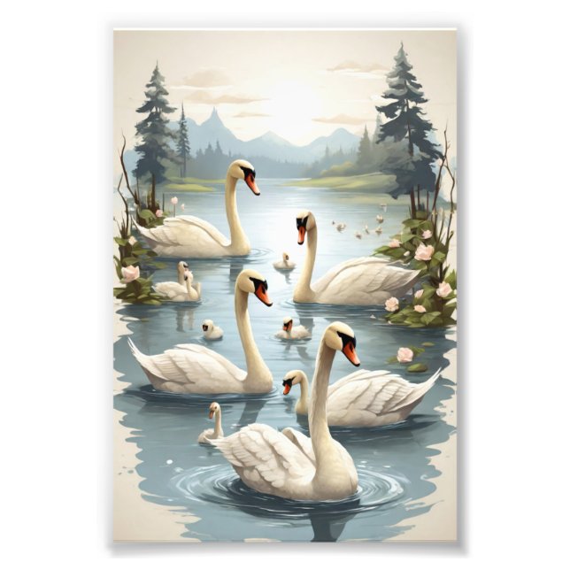 Tranquil Swan Serenity: Family Wall Art Collection (Front)