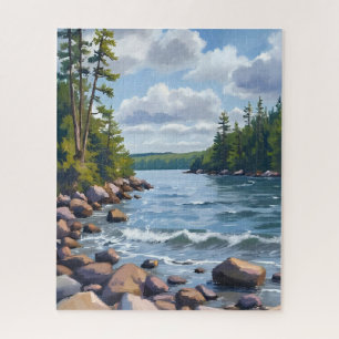 Tranquil Tahoe Lake Shore Watercolor Painting Jigsaw Puzzle