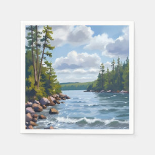 Tranquil Tahoe Lake Shore Watercolor Painting Napkins