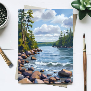 Tranquil Tahoe Lake Shore Watercolor Painting Postcard