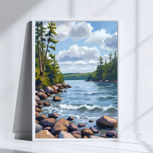 Tranquil Tahoe Lake Shore Watercolor Painting Poster