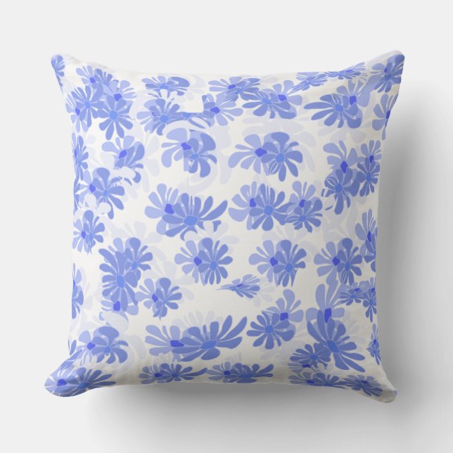 Tranquil Touch: Blue Patterned Throw Pillow (Front)