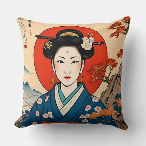 Tranquil Tranquility Vintage Ukiyo Art Pillow Throw Pillow