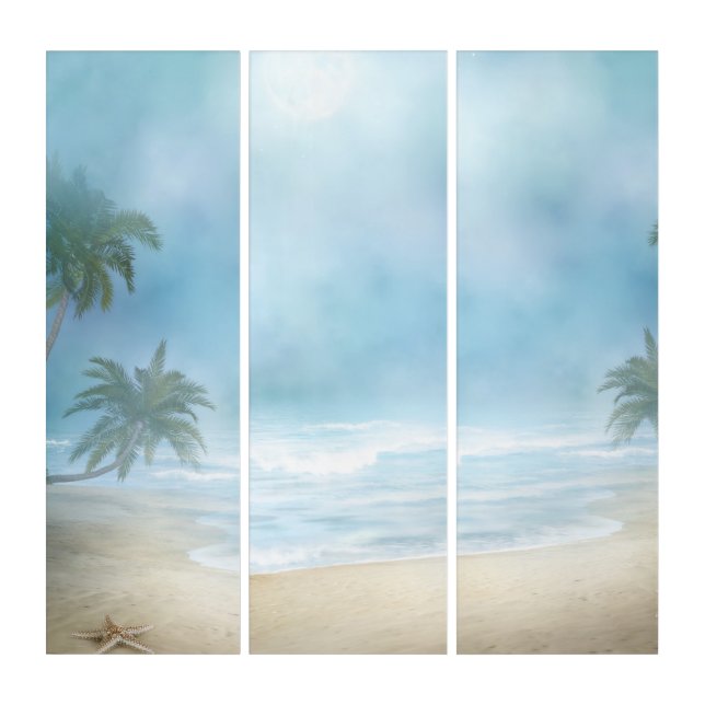 Tranquil Tropical Beach Triptych Wall Art (Front)