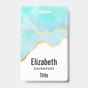Tranquil Tropical Green Blue with Gold Border Badge
