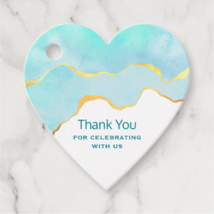 Tranquil Tropical Green Blue with Gold Border Favor Tags