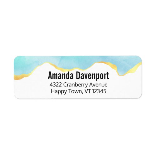 Tranquil Tropical Green Blue with Gold Border Label