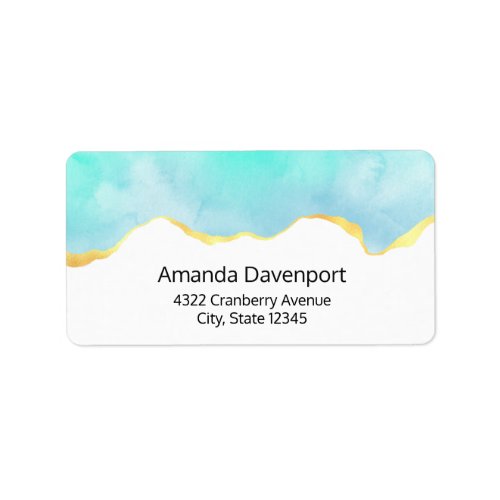 Tranquil Tropical Green Blue with Gold Border Label