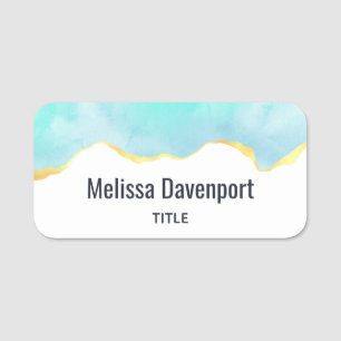 Tranquil Tropical Green Blue with Gold Border Name Tag