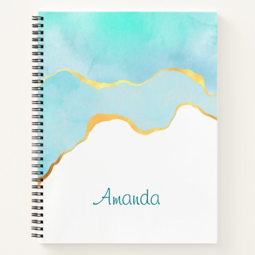 Tranquil Tropical Green Blue with Gold Border Notebook