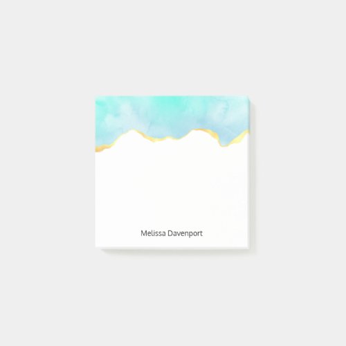  Tranquil Tropical Green Blue with Gold Border Post_it Notes