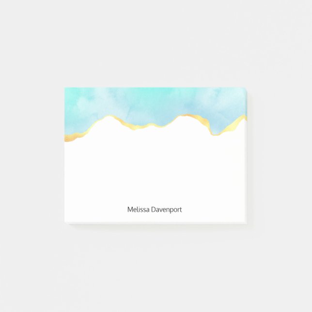  Tranquil Tropical Green Blue with Gold Border Post-it Notes (Front)