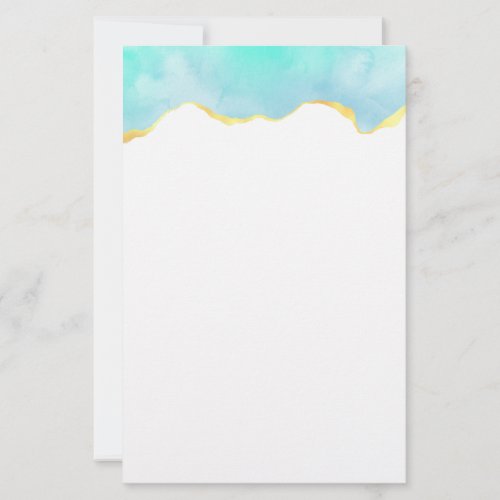 Tranquil Tropical Green Blue with Gold Border Stationery