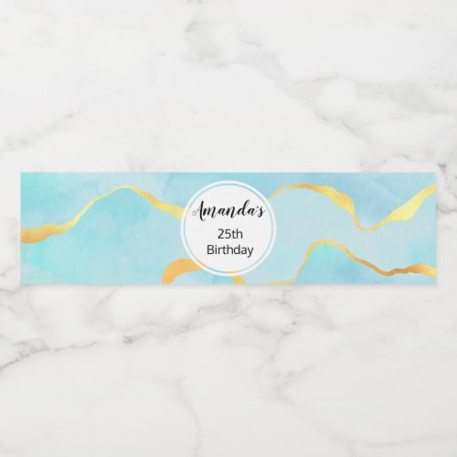 Tranquil Tropical Green Blue with Gold Border Water Bottle Label