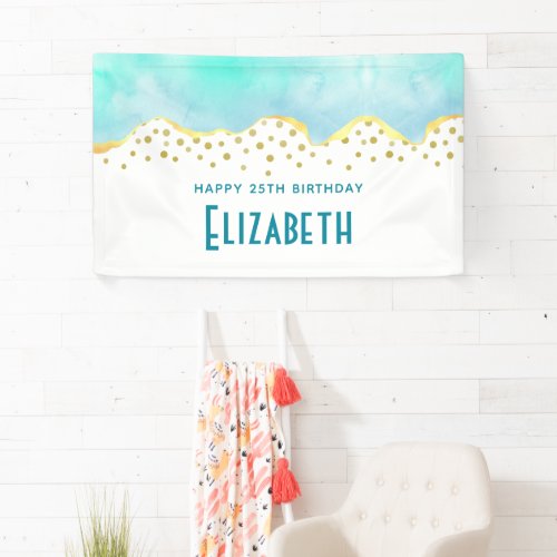 Tranquil Tropical Green with Gold Border Birthday Banner