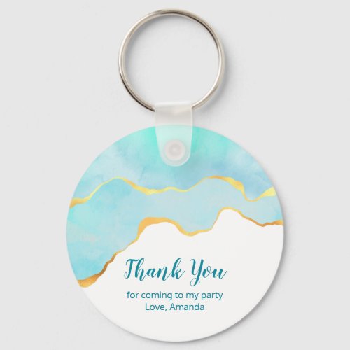 Tranquil Tropical Green with Gold Border Thank You Keychain