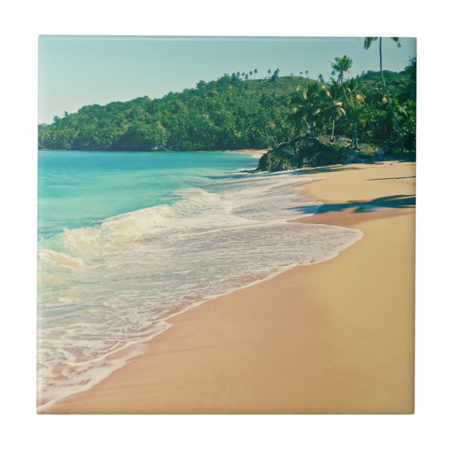 Tranquil Tropical Island Beach Ceramic Tile (Front)