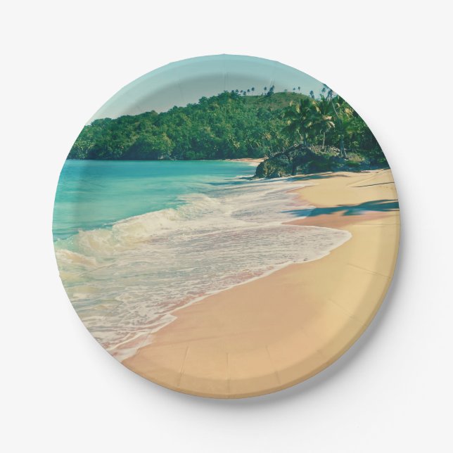 Tranquil Tropical Island Beach Paper Plates (Front)
