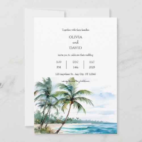 Tranquil Tropical Seascape Palm Beach Wedding  Invitation