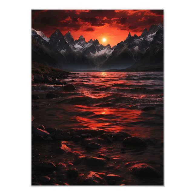 Tranquil Twilight: Majestic Mountain Sunset Photo Print (Front)