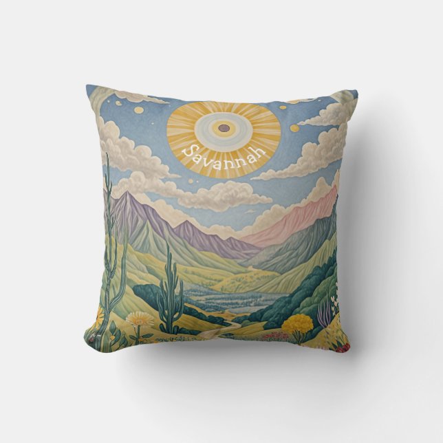 Tranquil Valley: Pastel Landscape Throw Pillow (Front)
