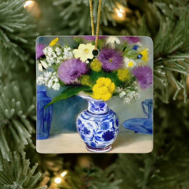 Tranquil Vase of Flowers Print Ceramic Ornament (Tree)